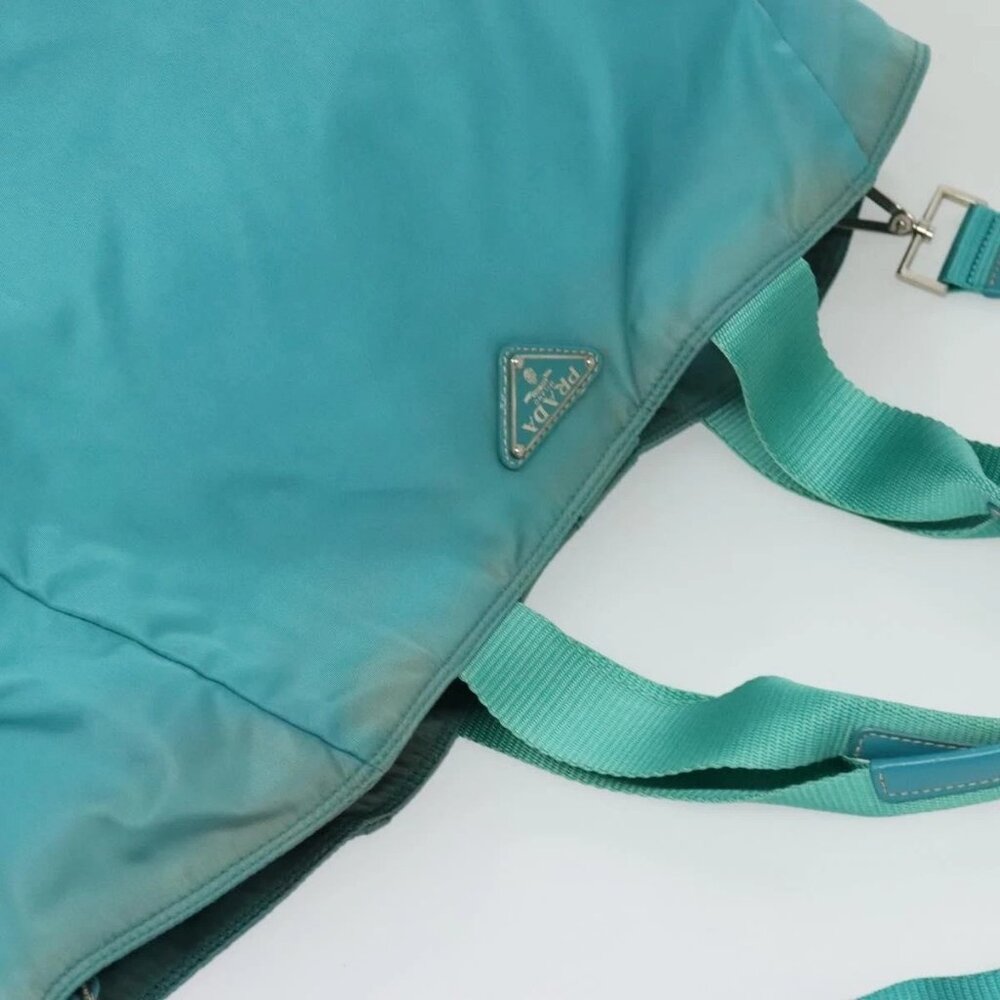 PRADA Tote Bag Nylon 2way Turquoise Blue Silver Auth ti3401 - Picture 7 of 16